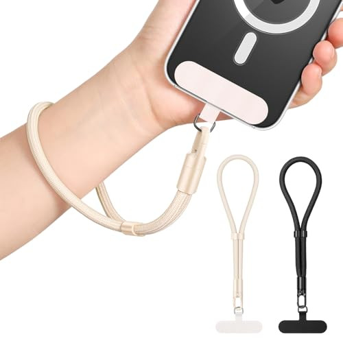 MoKo 2 Pack Phone Wrist Strap Anti-theft, Adjustable Hand Wrist Phone Lanyard with 360° Rotating Hook and Tether Tabs, Cellphone Wristlet Strap for iPhone, Most Smartphones, Black & Camel | Amazon (US)