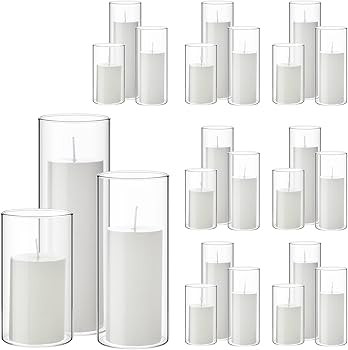 Shihanee 48 Pcs Pillar Candles and Glass Cylinder Vases Clear Cylinder Holders for Slim Pillar Ca... | Amazon (US)