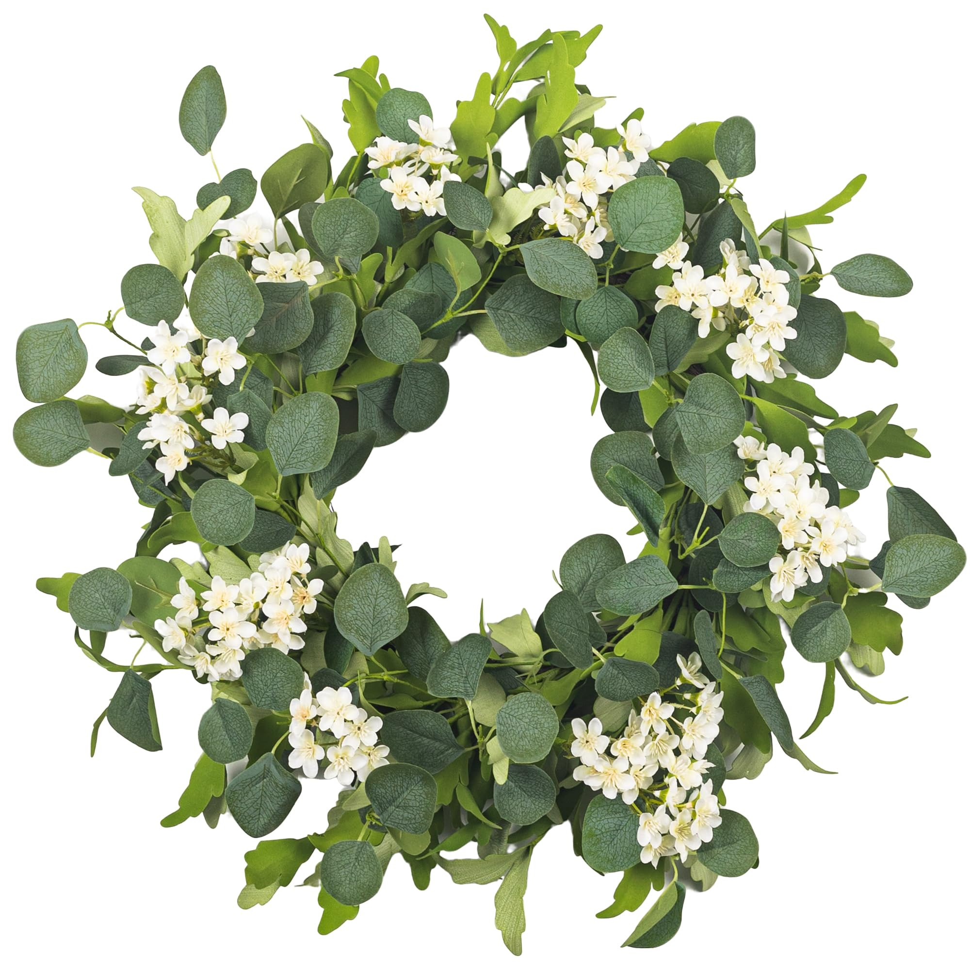 Amazon.com: YUGALI 24" Spring Summer Wreaths for Front Door, Artificial Green Eucalyptus White Flower Cherry Blossom Grapevine Base for Farmhouse Porch Wedding Outdoor Indoor Year Round Home Decor : Home & Kitchen | Amazon (US)