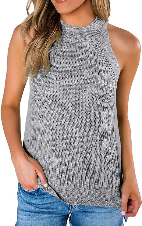 SySea Womens Summer Loose Knit Shirts Sleeveless Halter Neck Sweater Tank Tops | Amazon (US)