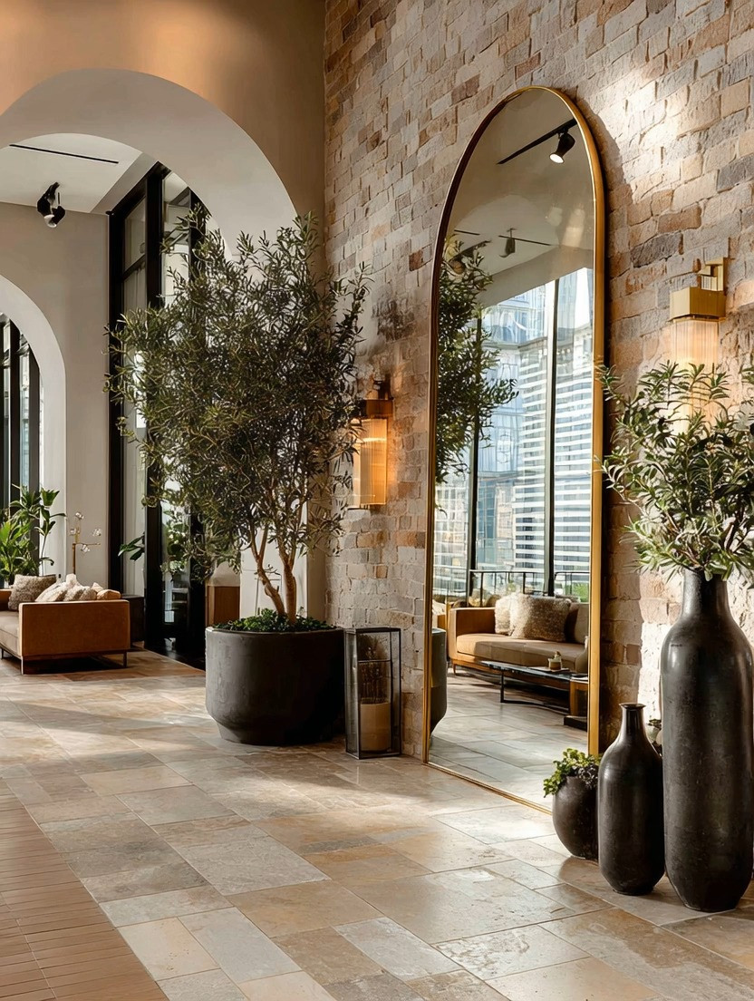 You don’t need a celebrity hotel lobby to create a luxury entrance moment at home. All it takes is three intentional pieces: a round-top gold frame wall mirror, an oversized black planter, and a tall olive tree.

An arched gold wall mirror instantly adds height, light, and architectural elegance. It reflects natural light and visually expands the space, making even a small hallway or empty corner feel grand. The brushed gold frame introduces warmth and quiet sophistication.

Pair it with a large black planter for contrast and structure. The dark base grounds the space while allowing the greenery to stand out. A tall indoor olive tree adds organic movement and softness, balancing the mirror’s clean lines with natural texture.

This combination works beautifully in entryways, hallways, living rooms, bedrooms, or any blank wall that needs presence. It’s transferable, adaptable, and instantly elevating. You can recreate the full look or simply introduce one element — the mirror, the planter, or the tree — to shift the energy of the room.

Hotel-inspired. Architectural. Effortlessly elegant.

#GoldWallMirror
#EntrywayDecor
#OliveTreeStyle
#LuxuryHomeDesign 

 #LTKHome