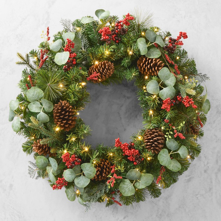 Tis the Season Faux Pre-Lit Wreath & Garland | Williams-Sonoma