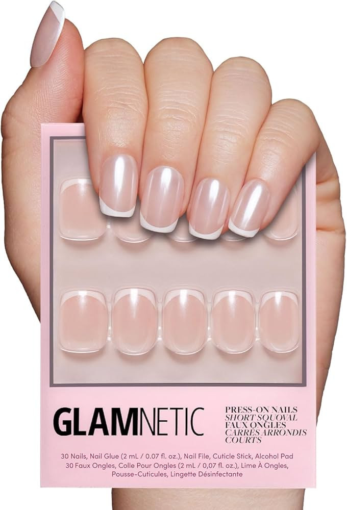 Glamnetic Press On Nails - La Perle | Squoval White Nails with French Tips, Reusable Stick On Fak... | Amazon (US)