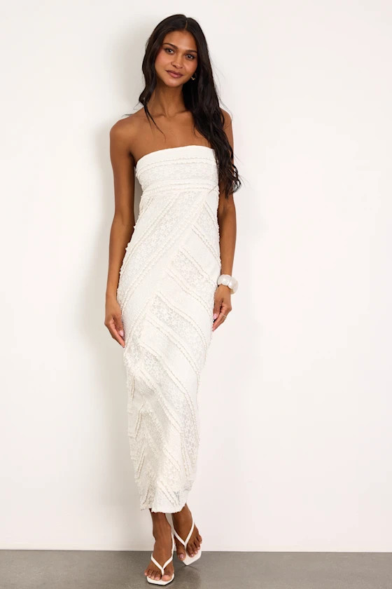 Jasleen Cream Lace Column Midi Dress | Lulus