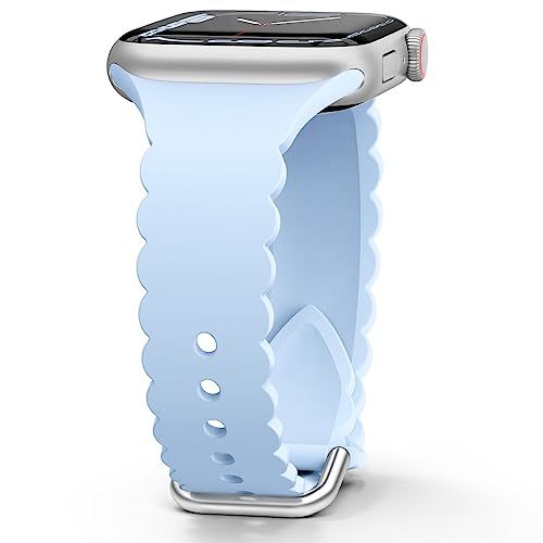 Sunnywoo Lace Silicone Band Compatible with Apple Watch Bands 40mm 41mm 38mm 44mm 42mm 45mm 49mm, Women Soft Sport Strap Wristband Replacement for iWatch Series Ultra 8 SE 7 6 5 4 3 2 1 9,Light Blue | Amazon (US)