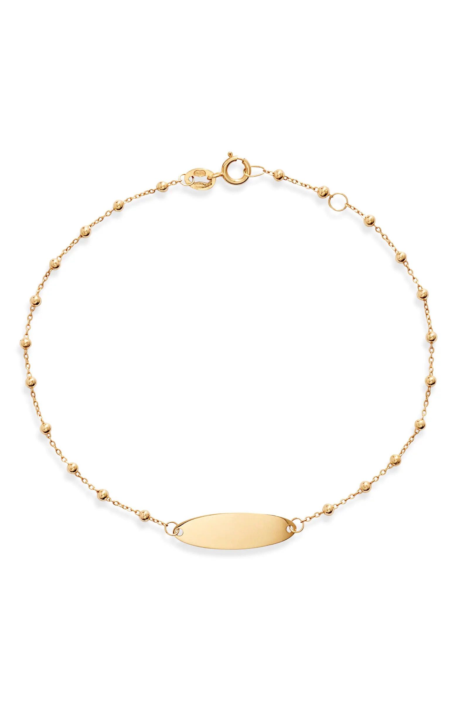 Oval Bar Beaded 14K Gold Station Bracelet | Nordstrom