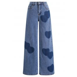 Contrast Heart Motif Straight Leg Jeans | Chicwish