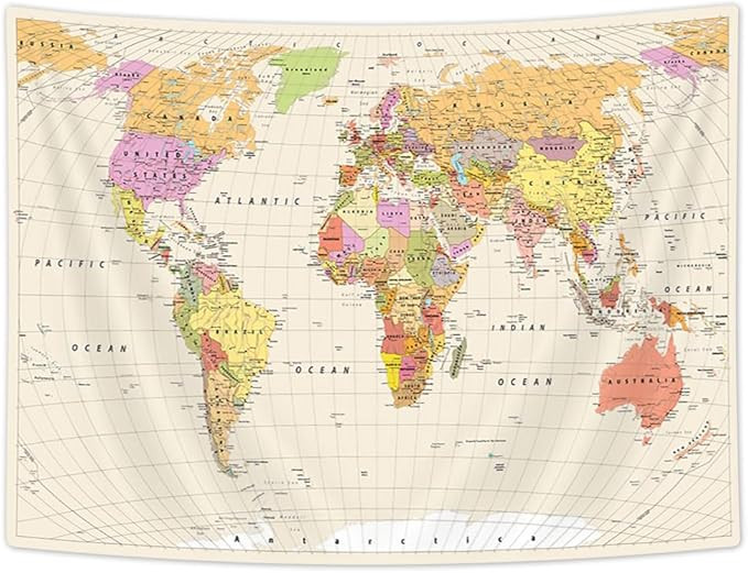 World Map Tapestry, Vintage Old Map of World Kids Student Educational Tapestries Poster, Topograp... | Amazon (US)