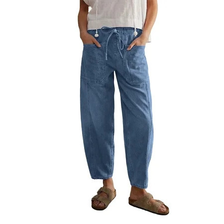 Letdown Women's Baggy Boyfriend Jeans Vintage Wide Leg Mid Rise Barrel Denim Ankle Pants Trendy Stretchy Baggy Jeans | Walmart (US)