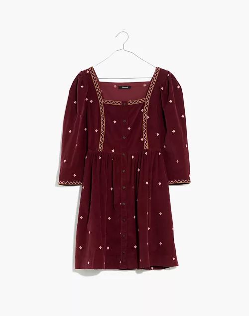 Embroidered Corduroy Button-Front Mini Dress | Madewell