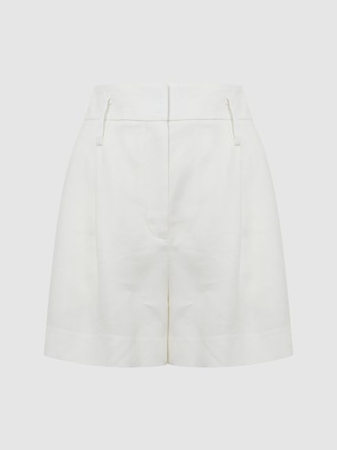 Reiss White Hollie Linen Pleat Front Shorts | Reiss UK