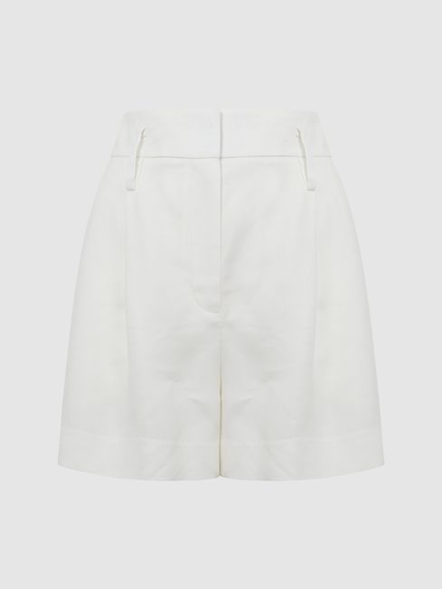 Reiss White Hollie Linen Pleat Front Shorts | Reiss UK