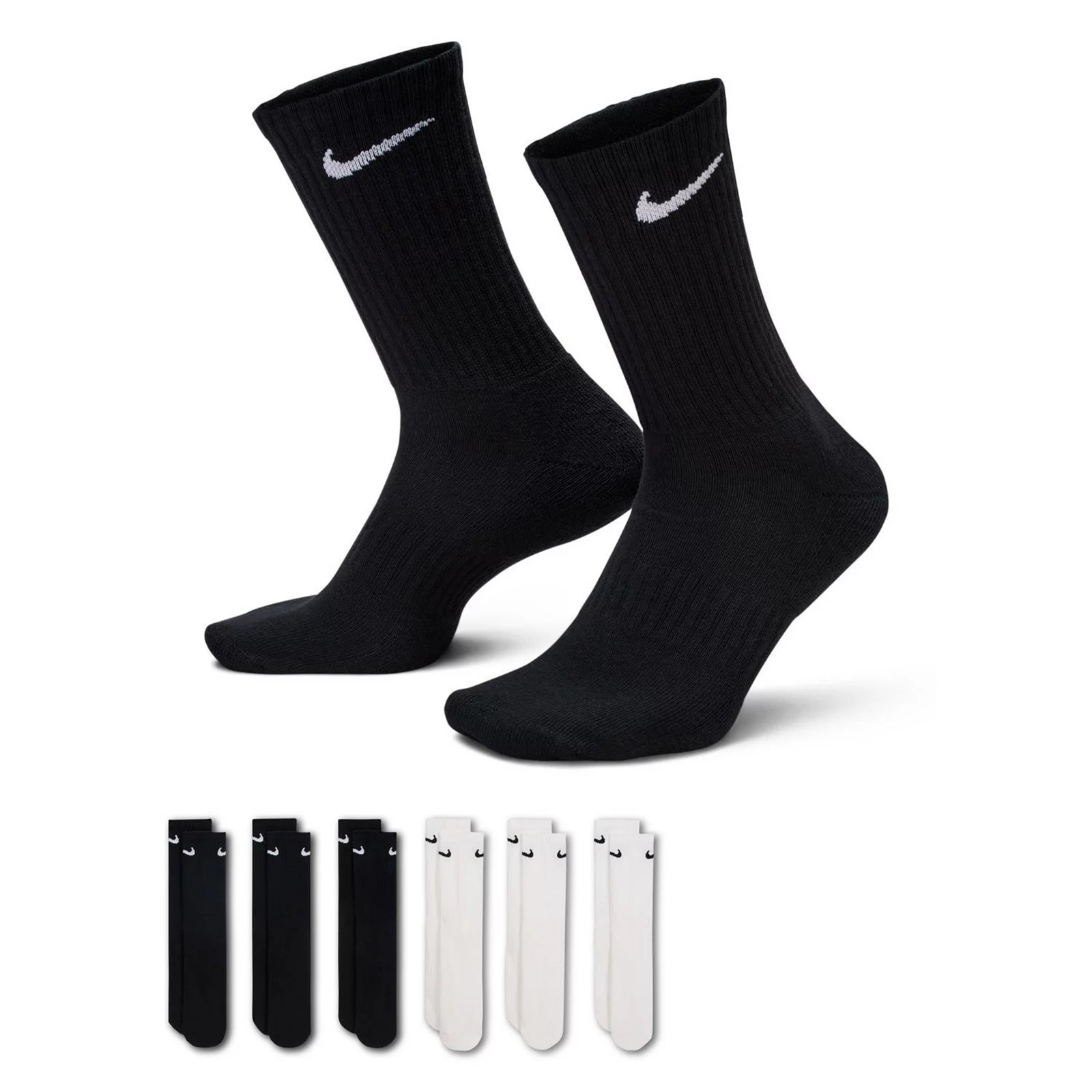 Men's Nike 6-Pack Everyday Cushioned Crew Training Socks, Size: 8-12, Black And White | Kohl's