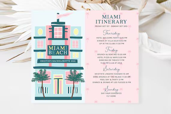 Digital Miami Beach Itinerary Miami Bachelorette Itinerary - Etsy | Etsy (US)