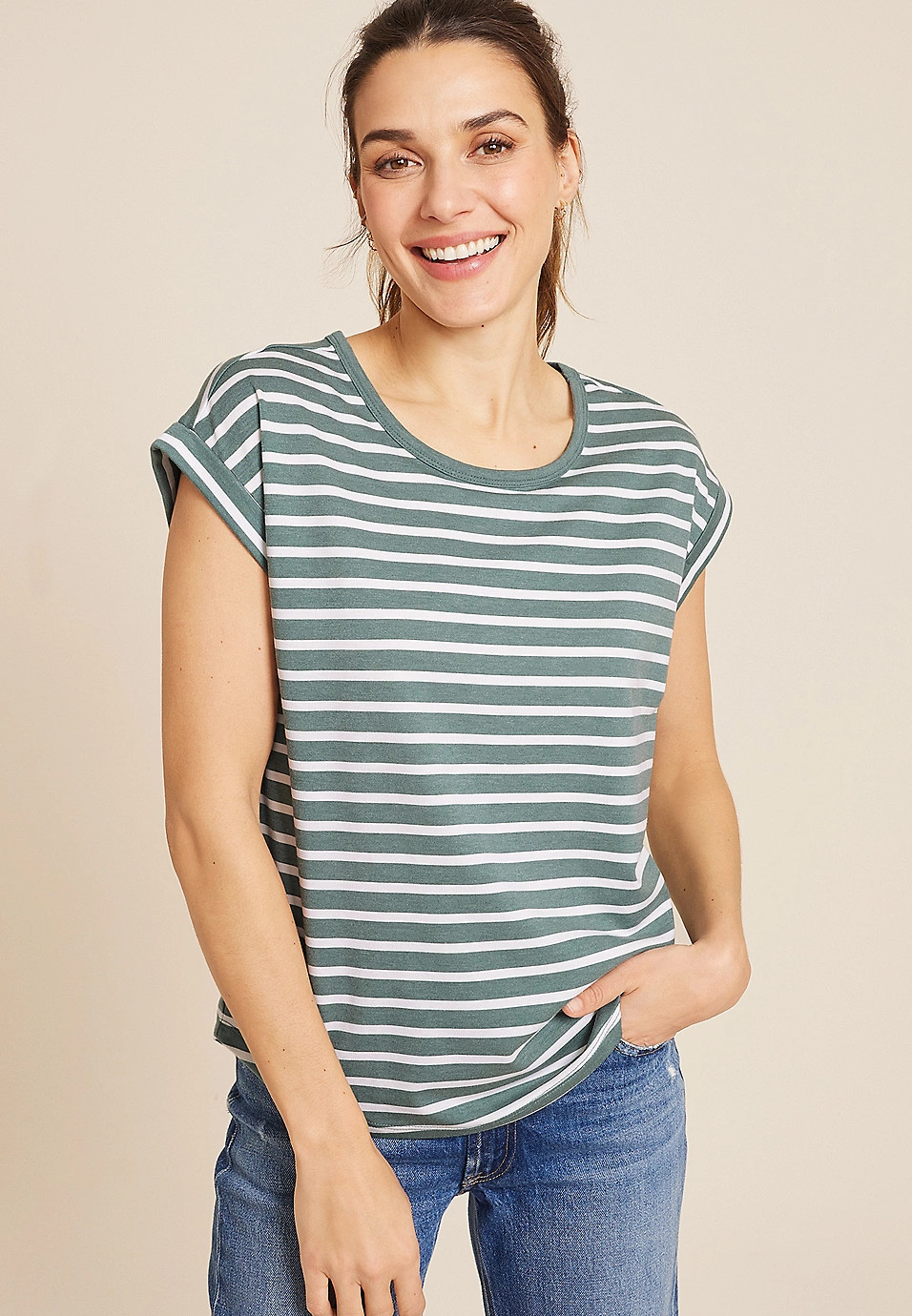 24/7 Clara Striped Short Sleeve Tee | Maurices