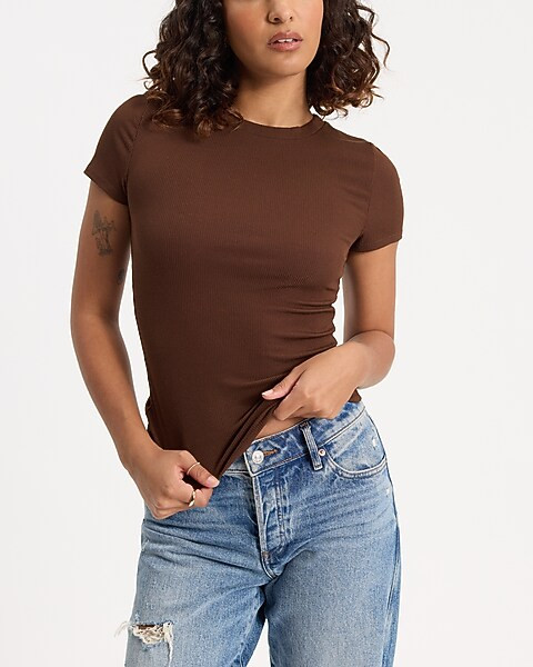 Fitted Ribbed Crew Neck Short Sleeve Tee | Express