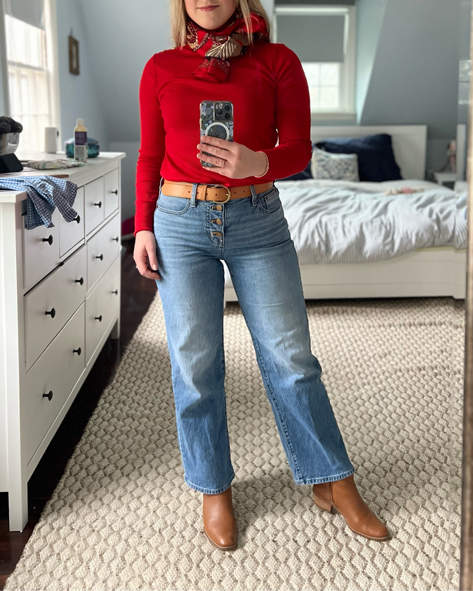 Bright red & wide leg denim 

#LTKSeasonal #LTKstyletip #LTKsalealert