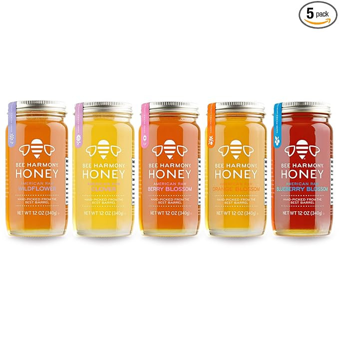 Bee Harmony Honey 5 Pack Variety Pack, 60 Ounce (Clover, Wildflower, Orange Blossom, Berry and Bl... | Amazon (US)