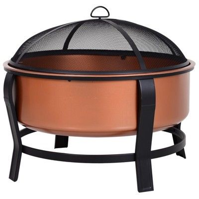 Outsunny 30 Inch Outdoor Fire Pits, Copper-Colored Round Basin Camping Fire Pit, Wood Burning Fir... | Target