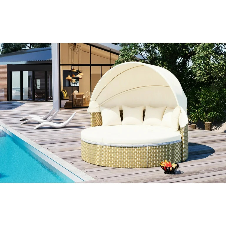 Two-Tone Weave Rattan Daybed / Contemporary Outdoor Decor / Elegant Aesthetic Appeal | Walmart (US)