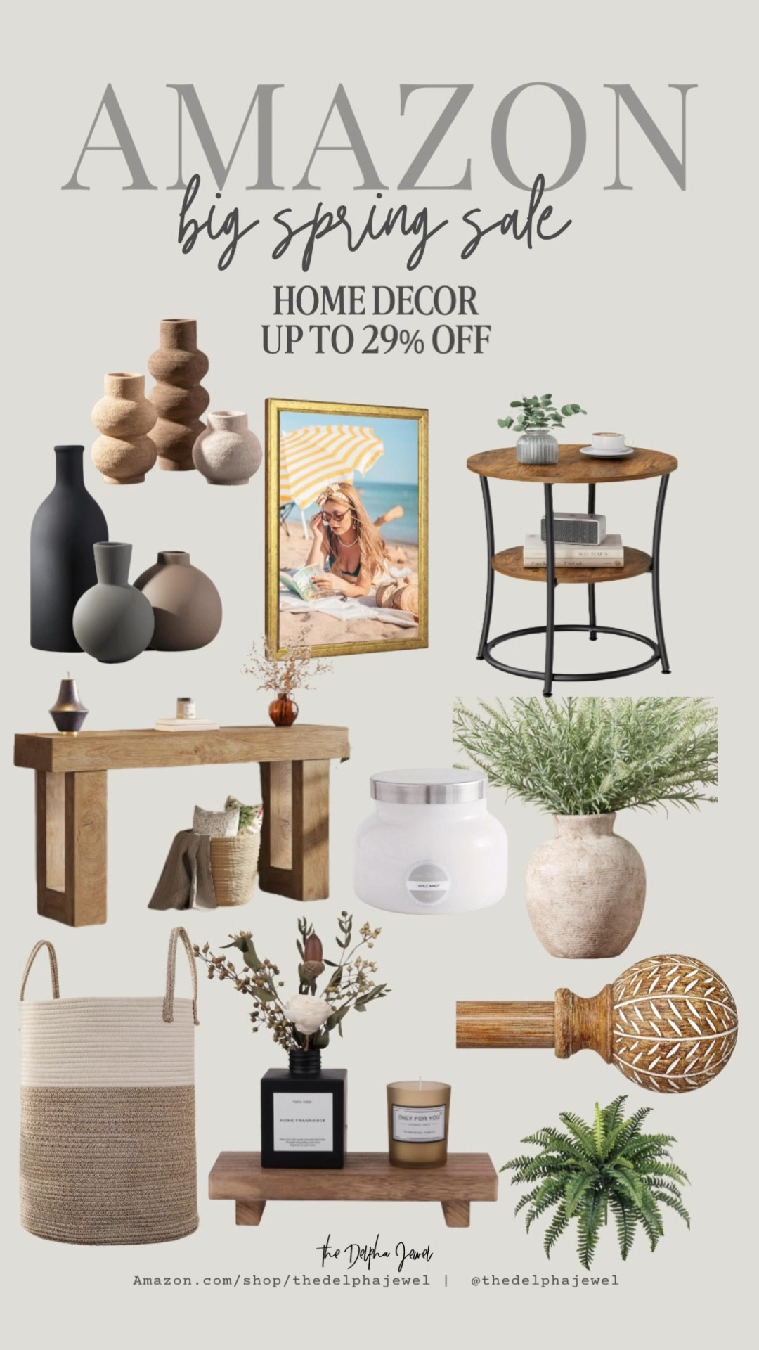 Up to 29% off these big spring sale pieces ‼️ 

Ceramic flower vase, wood curtain rods, console table, wood pedestal stand, woven basket, artificial ferns, wood gold picture frame, capri blue volcano candle, round end table

#LTKSaleAlert #LTKHome