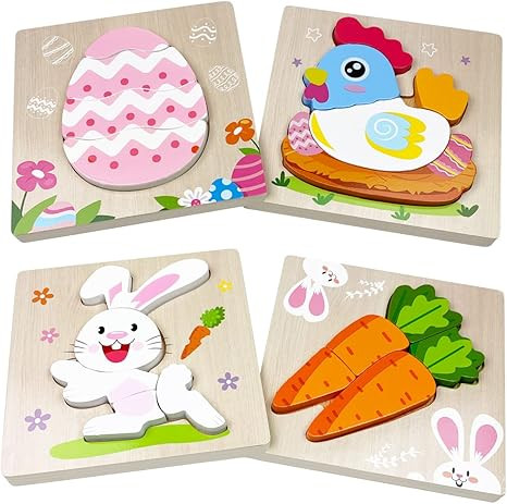 Anditoy 4 Pack Easter Wooden Puzzles for Kids Toddlers Easter Toys Easter Basket Stuffers Gifts P... | Amazon (US)