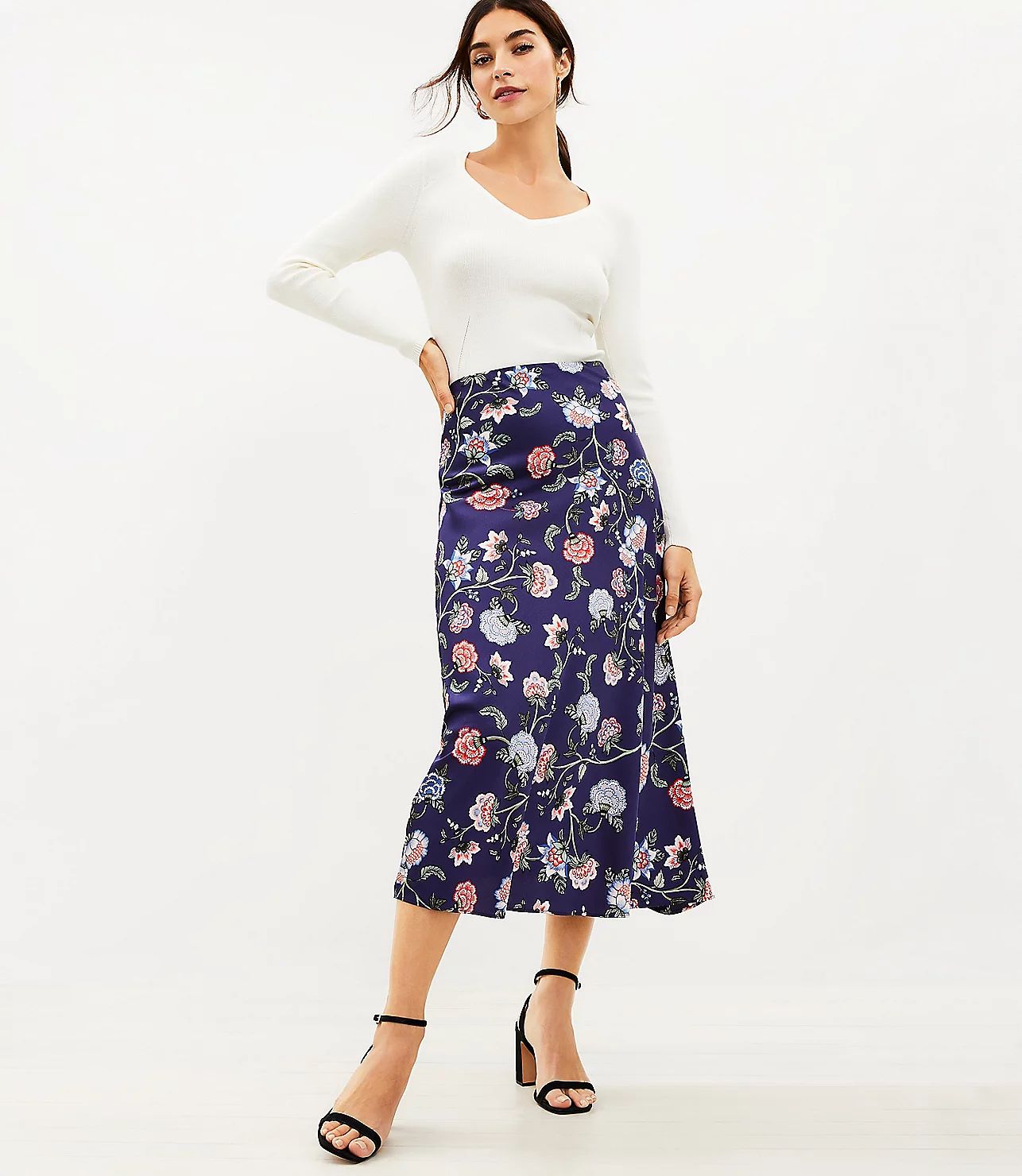 Floral Bias Midi Skirt | LOFT