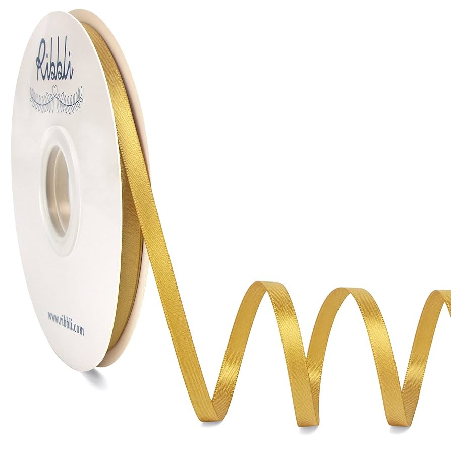 Ribbli Gold Satin Ribbon,Double Faced Satin 1/4 inch x Continuous 50 Yards,Gold Ribbon Use for Bo... | Amazon (US)
