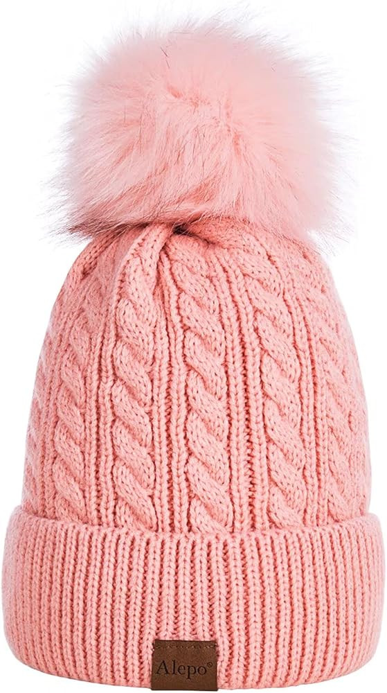 Alepo Womens Winter Beanie Hat, Warm Fleece Lined Knitted Soft Ski Cuff Cap with Pom Pom | Amazon (US)