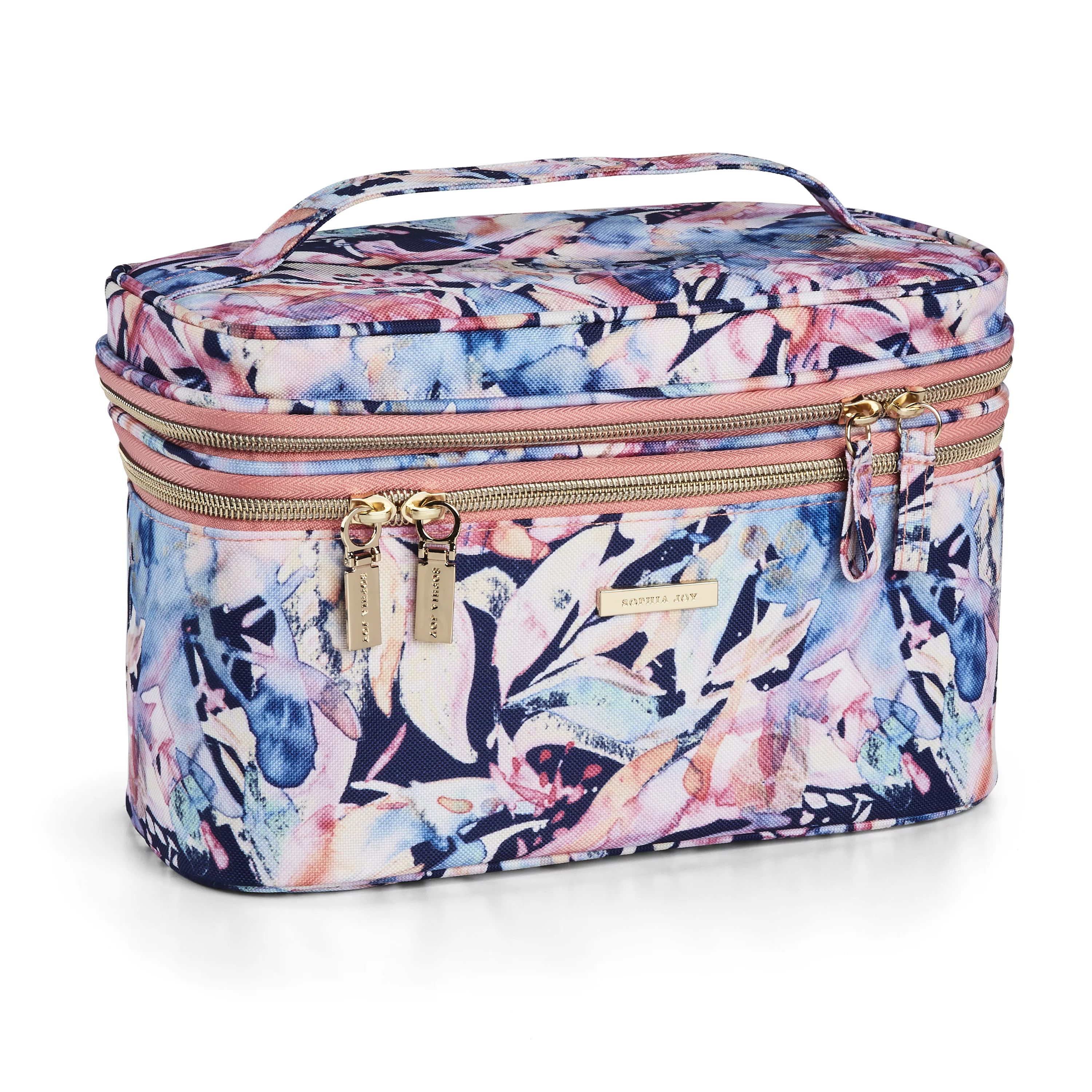 Sophia Joy Double Zip Cosmetic Accessory Train Case in Blue & Pink Breezy Fashion Pattern with Se... | Walmart (US)