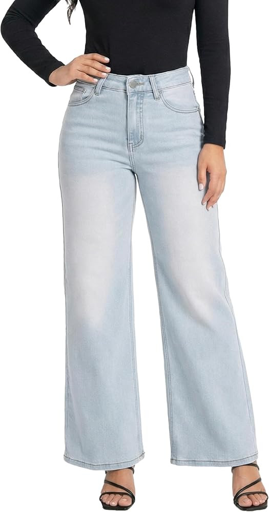 ONESO Wide Leg Jeans for Women High Waisted Stretchy Baggy Jeans BBL Loose Fit Tummy Control Deni... | Amazon (US)