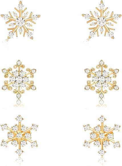 CEALXHENY Snowflake Earrings for Women Girls Rhinestone Crystal Christmas Snowflake Stud Earrings... | Amazon (US)