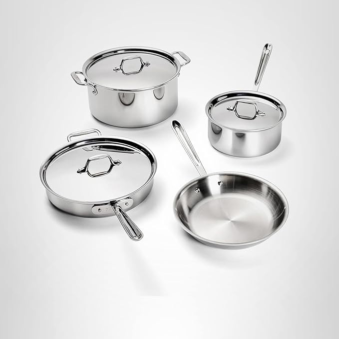 All-Clad D3 3-Ply Stainless Steel Cookware Set – 7-Piece Pots and Pans Set, Induction, Oven Bro... | Amazon (US)