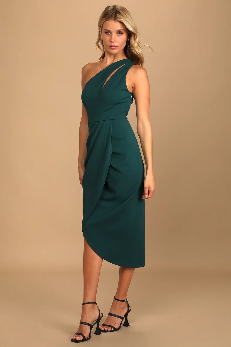 So Flirty Hunter Green One-Shoulder Cutout Asymmetrical Dress | Lulus (US)