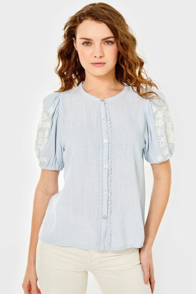 Adeline Top-Linen-Halogen Blue | Cartolina