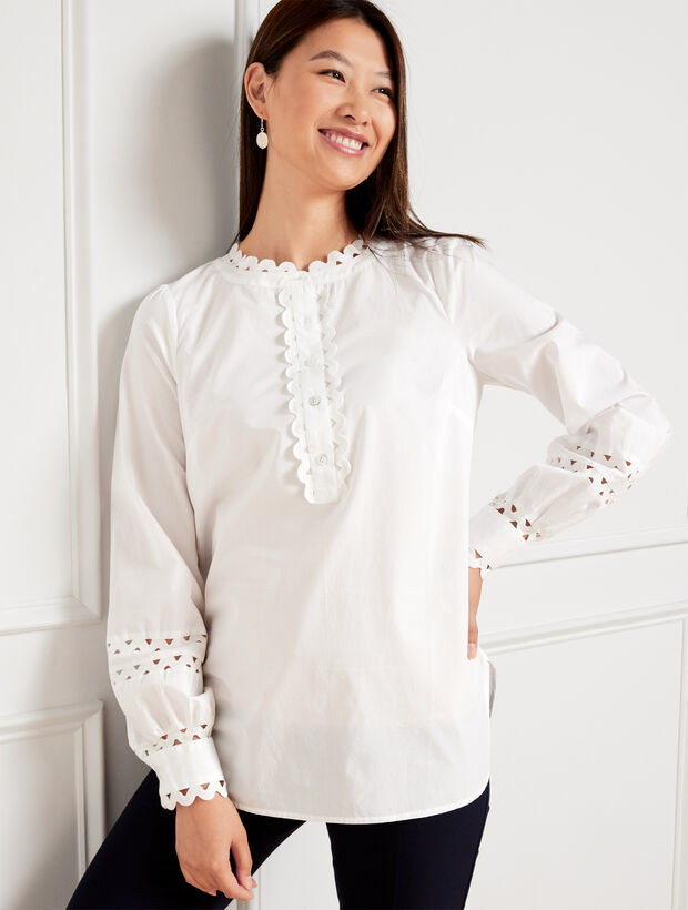Scallop Detail Poplin Top | Talbots