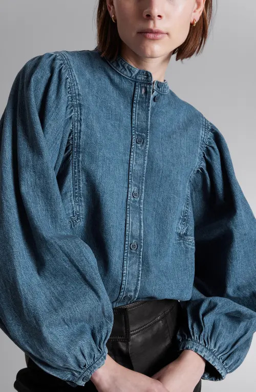 & Other Stories Volume Sleeve Denim Shirt in Blue Medium at Nordstrom, Size Large | Nordstrom