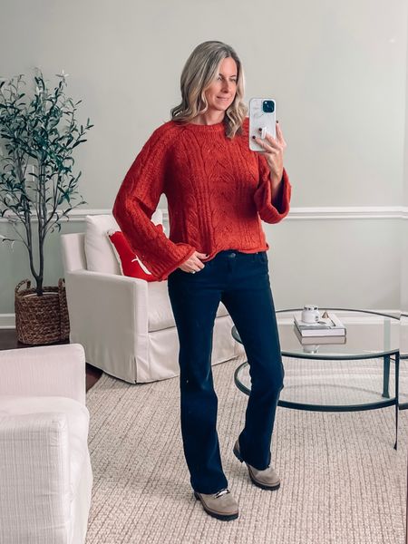 Red cable knit sweater sweater in a small 
Black flare jeans 
Christmas outfit idea 
Holiday outfit idea 
Holiday party outfit 
Target outfit 
Winter outfit idea 
Hiking boots 
Winter boots 


#LTKHoliday #LTKunder50 #LTKSeasonal