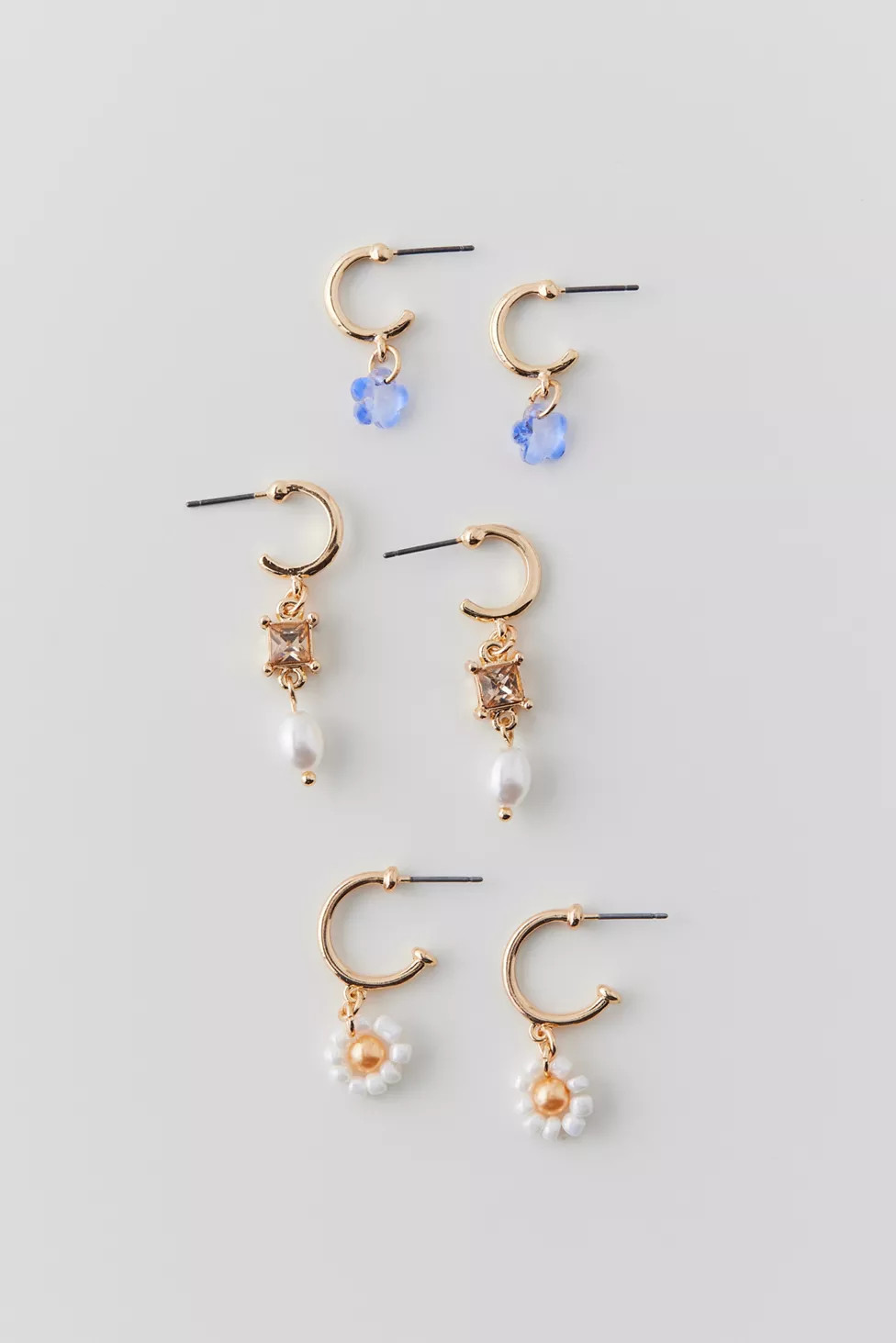 Flower And Pearl Charm Mini Hoop Earring Set | Urban Outfitters (US and RoW)