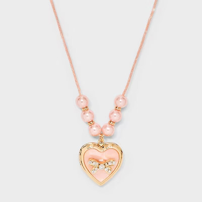 Girls' Pink Bow Locket Necklace - Cat & Jack™ Pink | Target