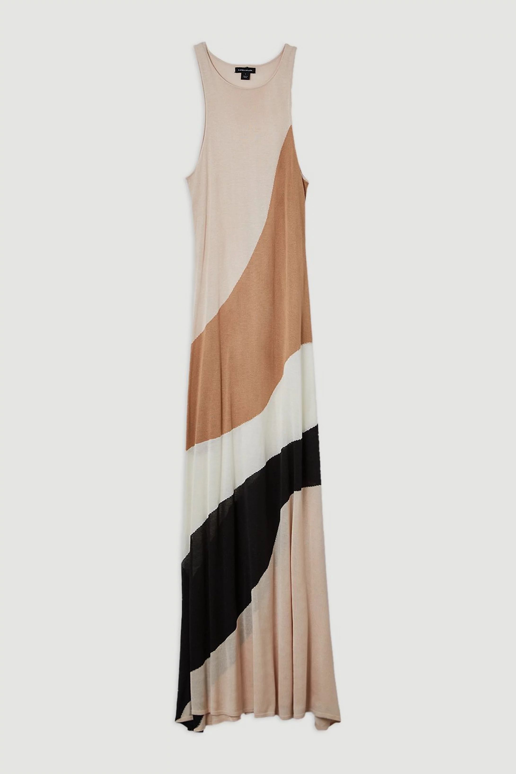 Viscose Knit Color Block Summer Maxi Dress | Karen Millen US