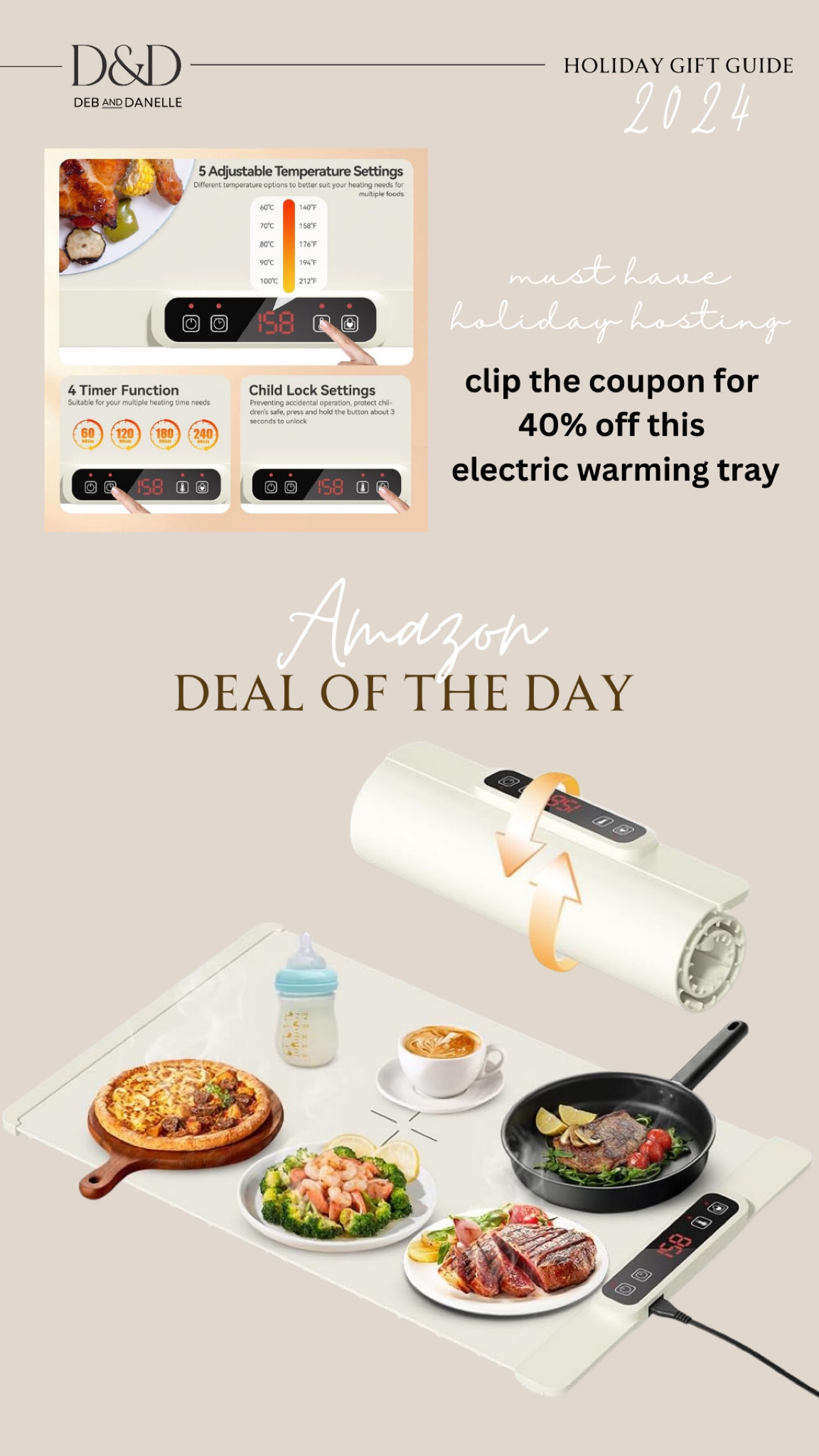 I was searching for an electric warming tray for holiday hosting and ran across this one with a 40% off coupon on Amazon. It offers 5 adjustable temperature options, a timer, auto-shut off, and even a child lock setting! 

#LTKHoliday #LTKGiftGuide #LTKSaleAlert