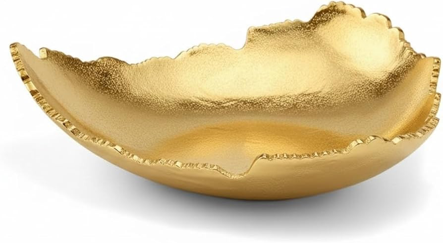 12 Inch Premium Decorative Antique Gold Hammered Torn Metal Centerpiece Bowl, Sculpted Leaf Edges... | Amazon (US)