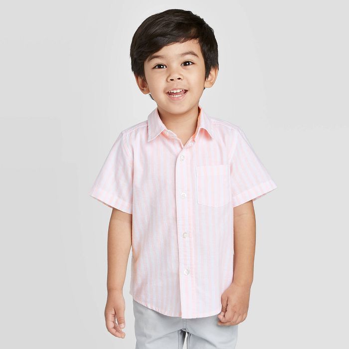 Toddler Boys' Short Sleeve Stripe Button-Down Shirt - Cat & Jack™ Pink | Target