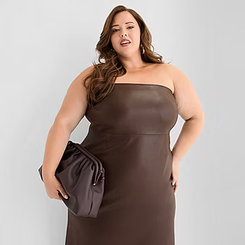 new!Ashley Graham Womens Plus Sleeveless Midi Faux Leather Sheath Dress | JCPenney