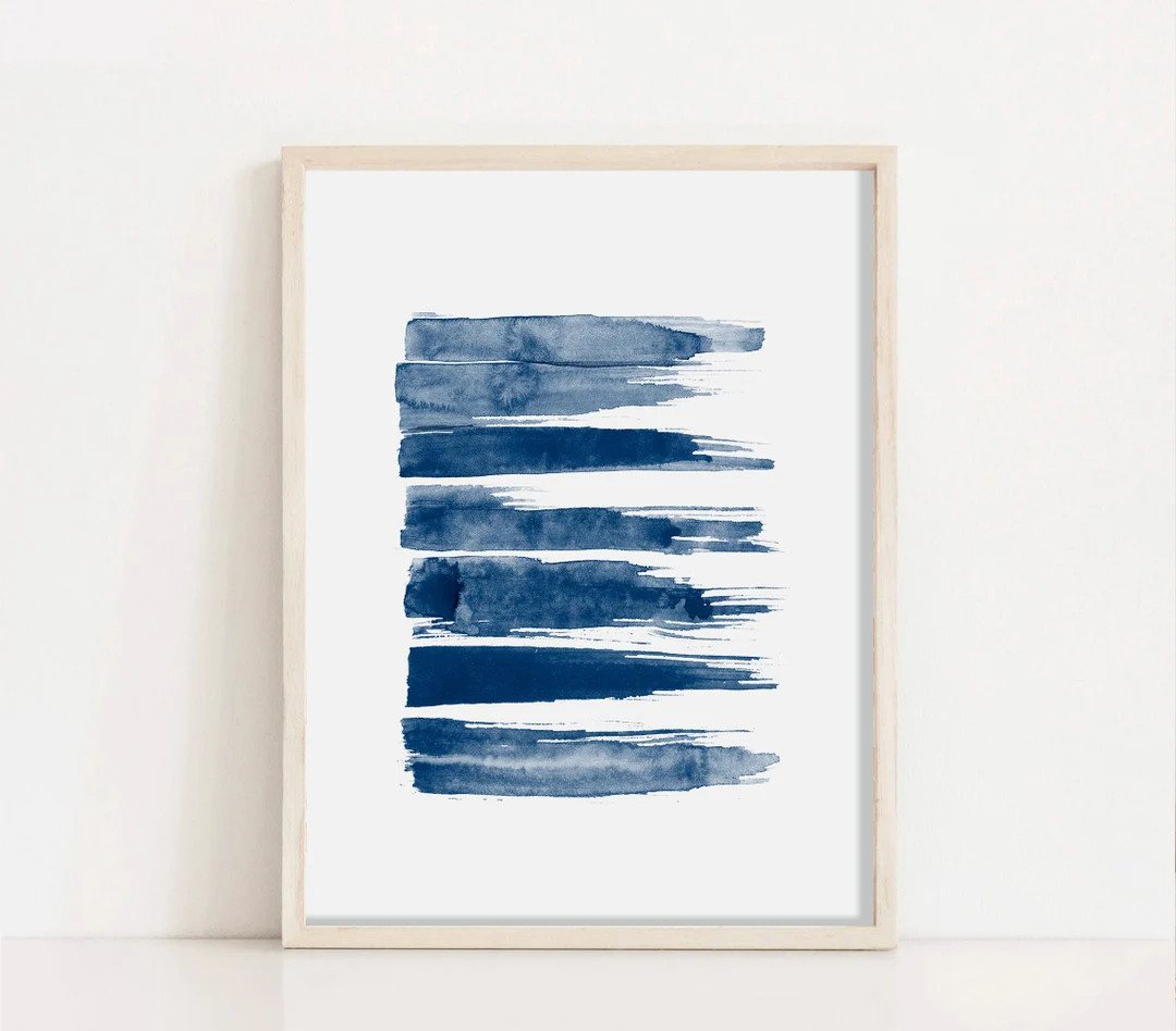 Abstract Painting, Navy Blue, Watercolor Wall Art Print, Brush Stroke, Printable Digital Download... | Etsy (US)
