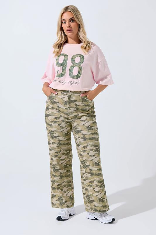 LIMITED COLLECTION Plus Size Khaki Green Camo Wide Leg Jeans | Yours Clothing UK
