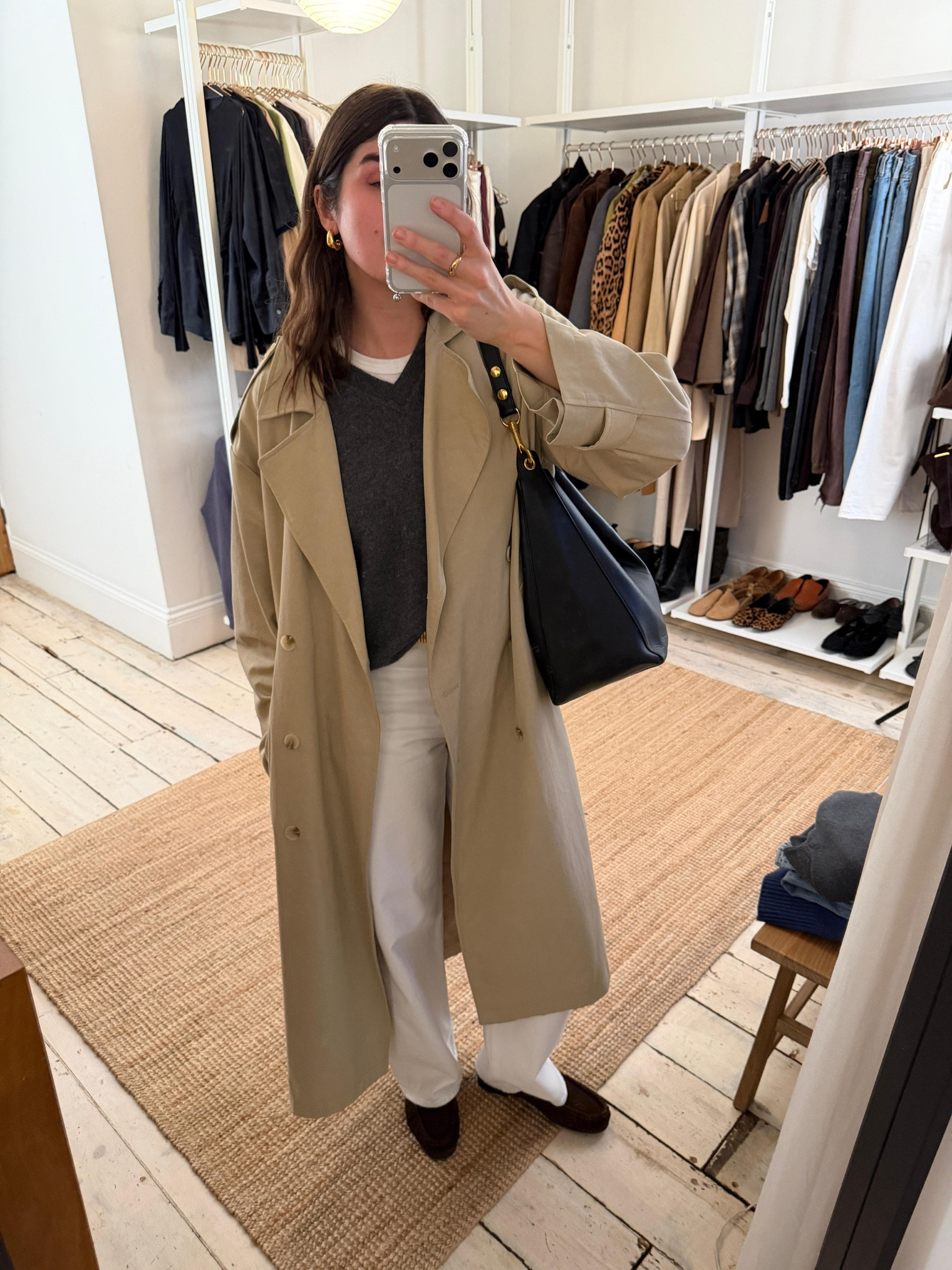 It'll soon be trench coat season, and I'm styling my Rue Sophie one with an & Daughter Tahra grey knit, white denim, brown suede loafers and a vintage Celine hobo bag, similar items linked below 

 #LTKwinter #LTKstyletip