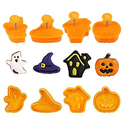 GWHOLE 4 Pack of Halloween Theme Cookie Stampers Fondant Stampers Biscuit Mold for Kids Halloween Ho | Amazon (US)