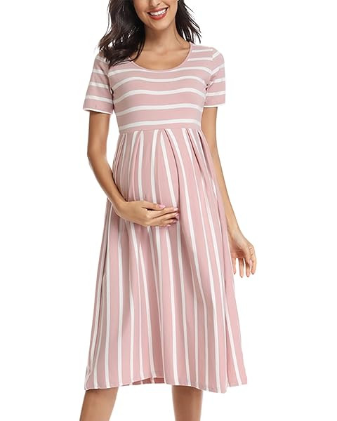 Ecavus Womens Maternity Tank Dress Stripe Color Block Sleeveless Knee Length for Baby Shower | Amazon (US)